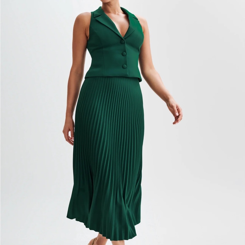 Meshki Twyla Pleated Suiting Maxi Skirt - Forest Green